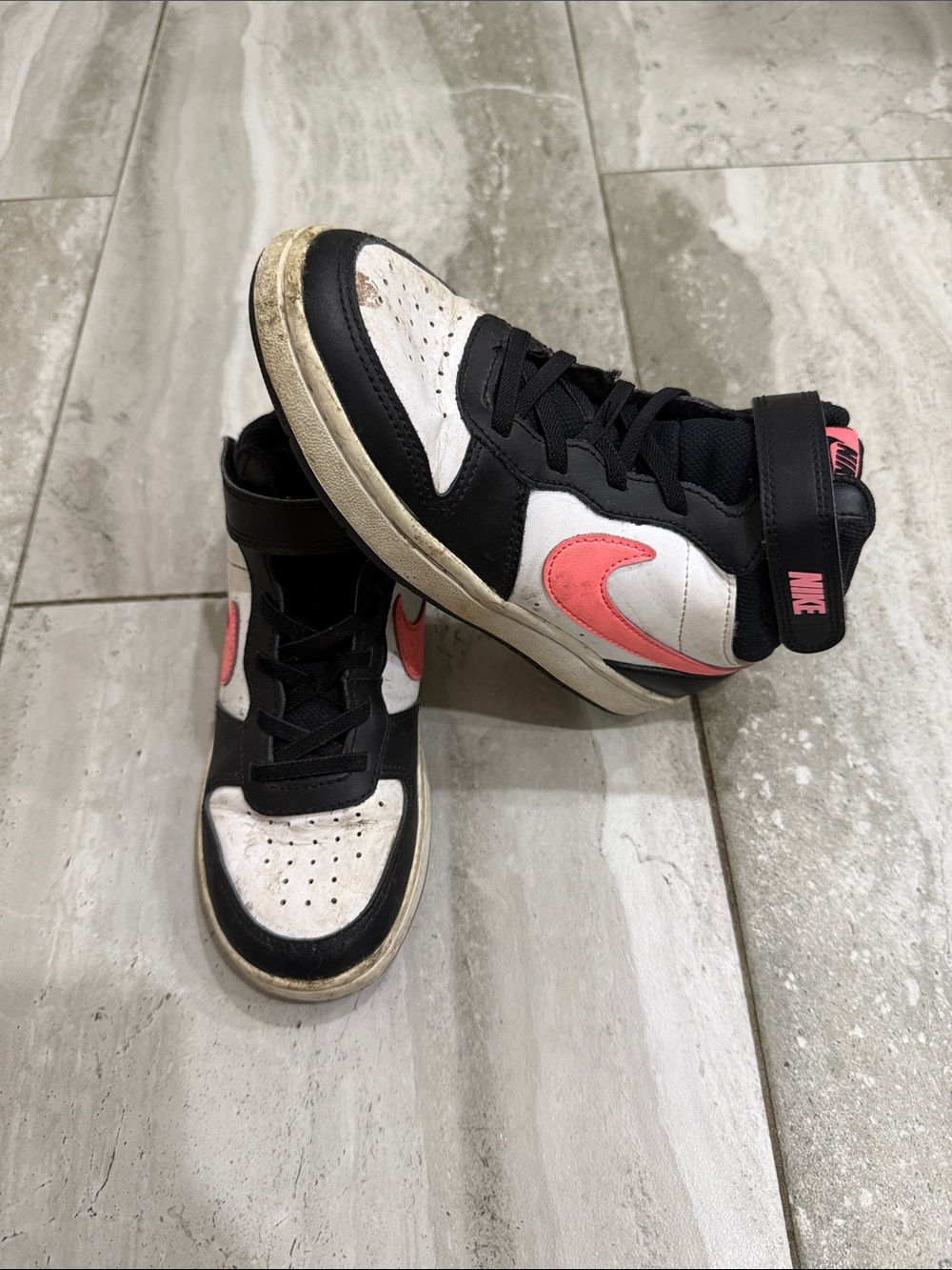 Nike Kids High-Top Sneakers in Black, White & Pink Coral